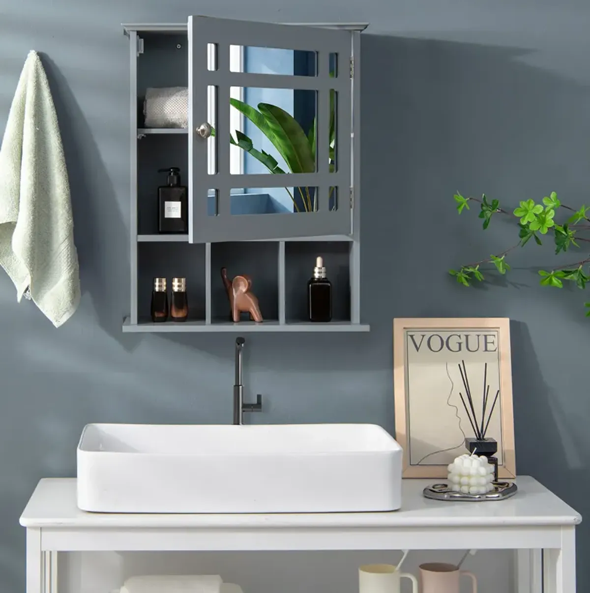 Costway Mirrored Medicine Cabinet Bathroom Wall Mounted Storage W/Adjustable Shelf White