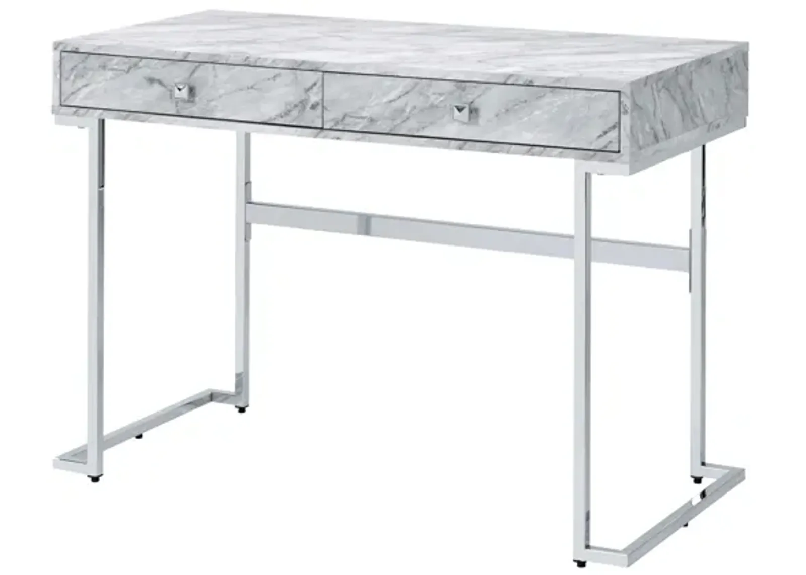 ACME Tigress Writing Desk, White Engineering Stone Top & Chrome Finish