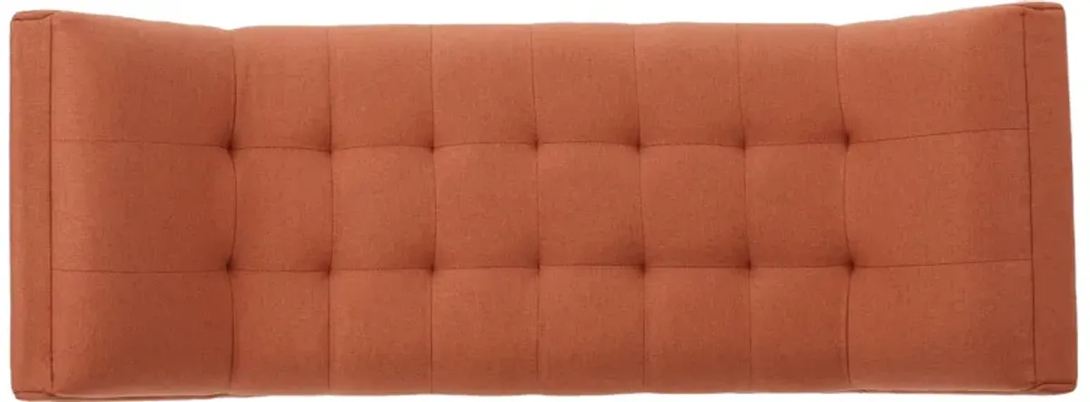 Accent Bench, Button Tufted Orange Fabric, U Shaped, Black, 52 Inch -Benzara