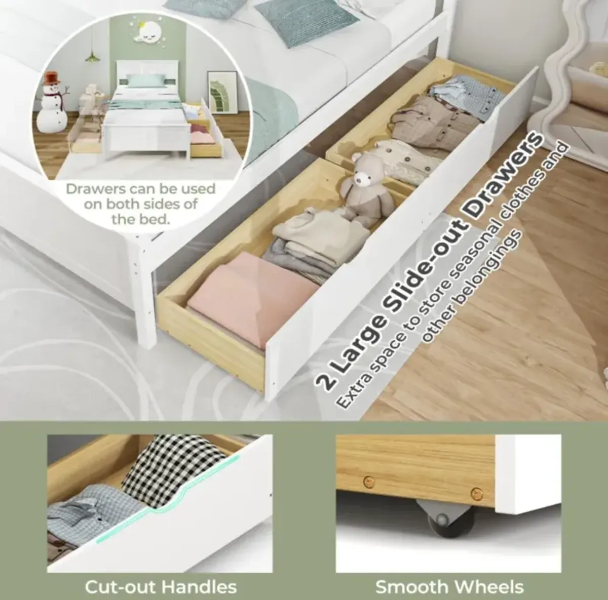 Hivvago Twin Size Bed Frame with Storage Drawers