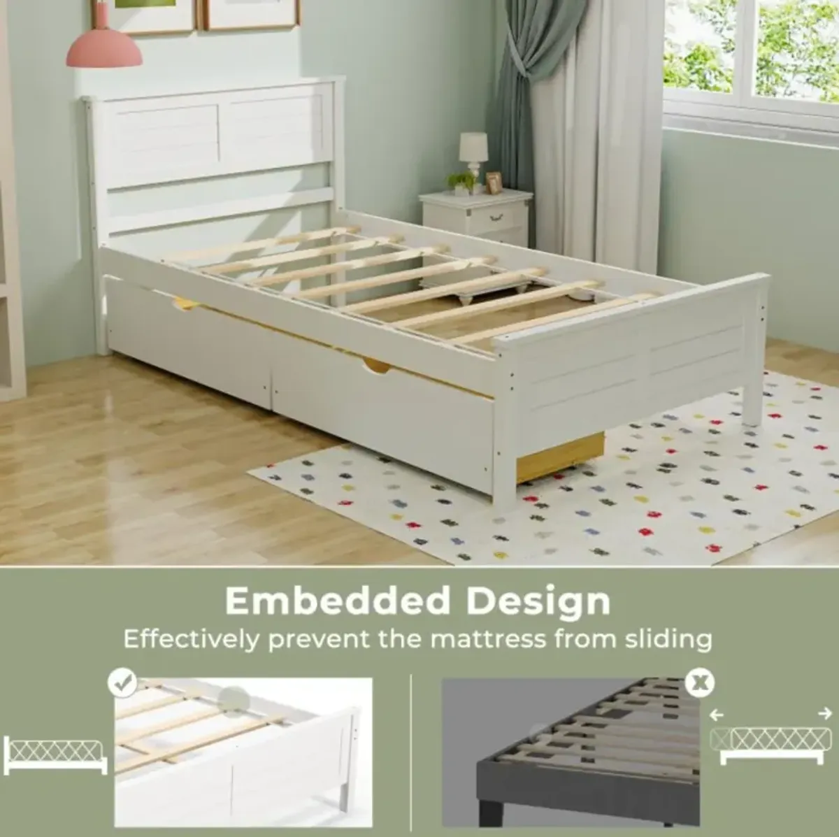 Hivvago Twin Size Bed Frame with Storage Drawers