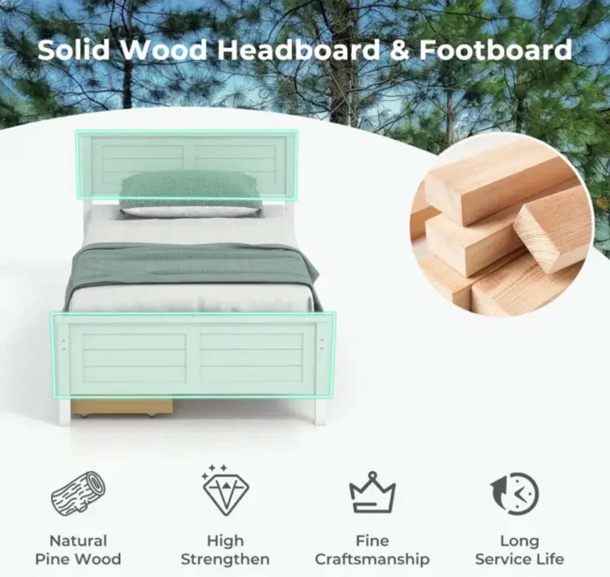 Hivvago Twin Size Bed Frame with Storage Drawers