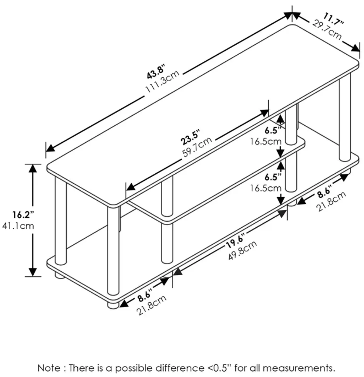 Furinno Furinno Turn-N-Tube No Tools 3D 3-Tier Entertainment TV Stands, Amber Pine/Black