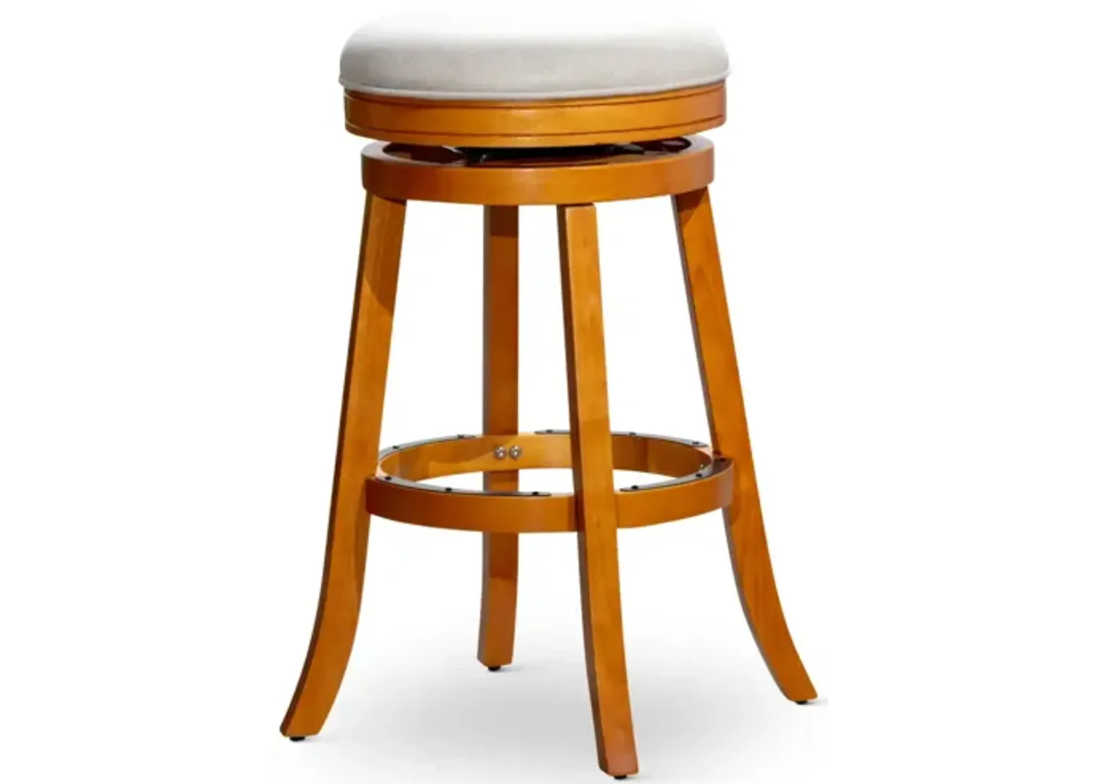 30" Barstool, Natural Finish, Beige Fabric Seat