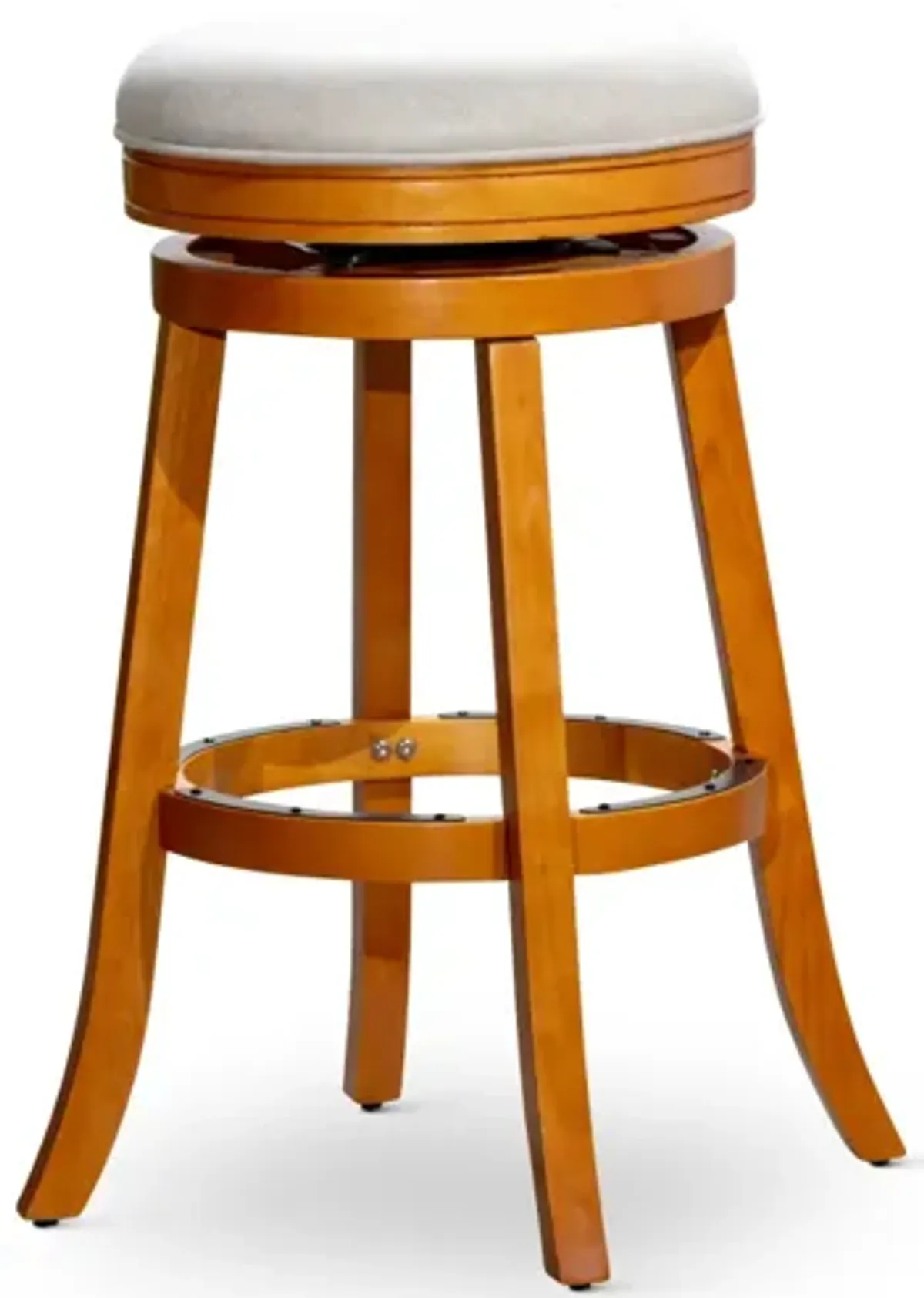 30" Barstool, Natural Finish, Beige Fabric Seat