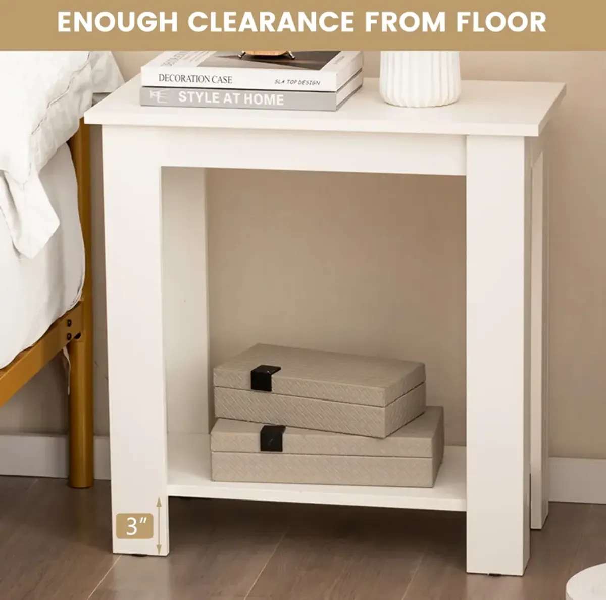 2-Tier Modern Compact End Table with Storage Shelf