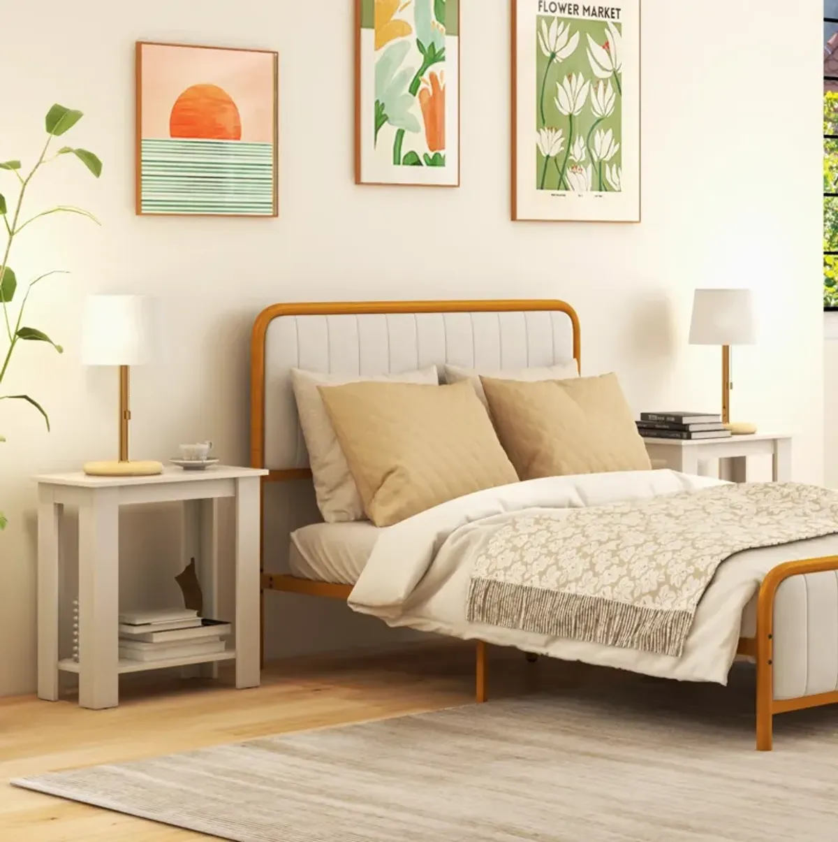 2-Tier Modern Compact End Table with Storage Shelf