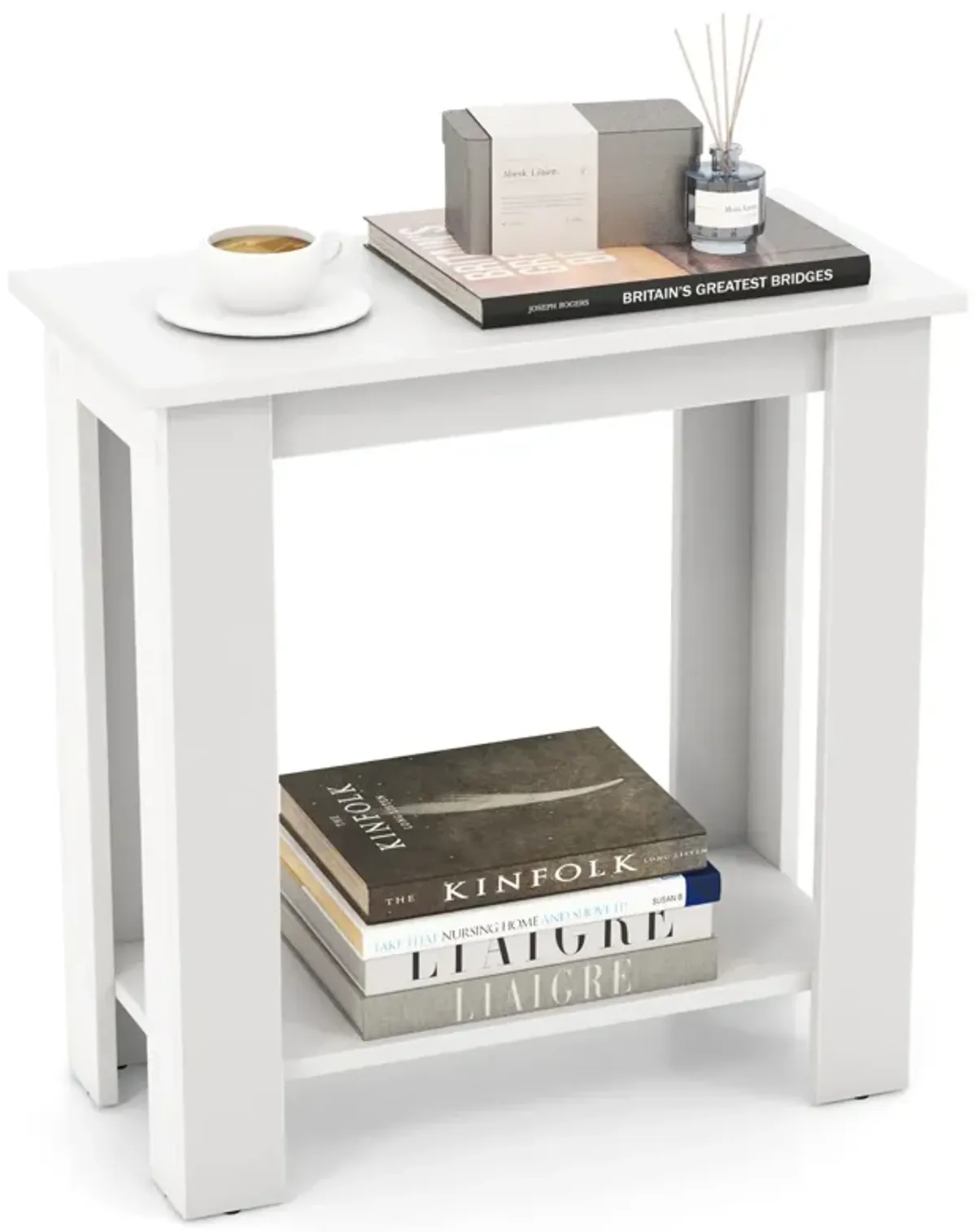 2-Tier Modern Compact End Table with Storage Shelf