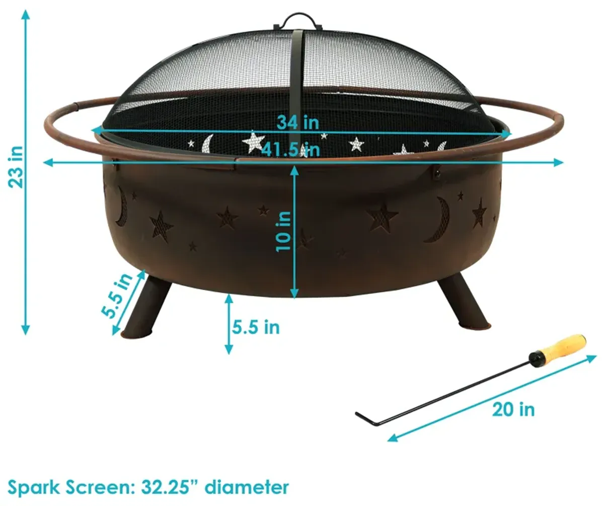 Sunnydaze 42 in Cosmic Steel Fire Pit with Spark Screen and Poker