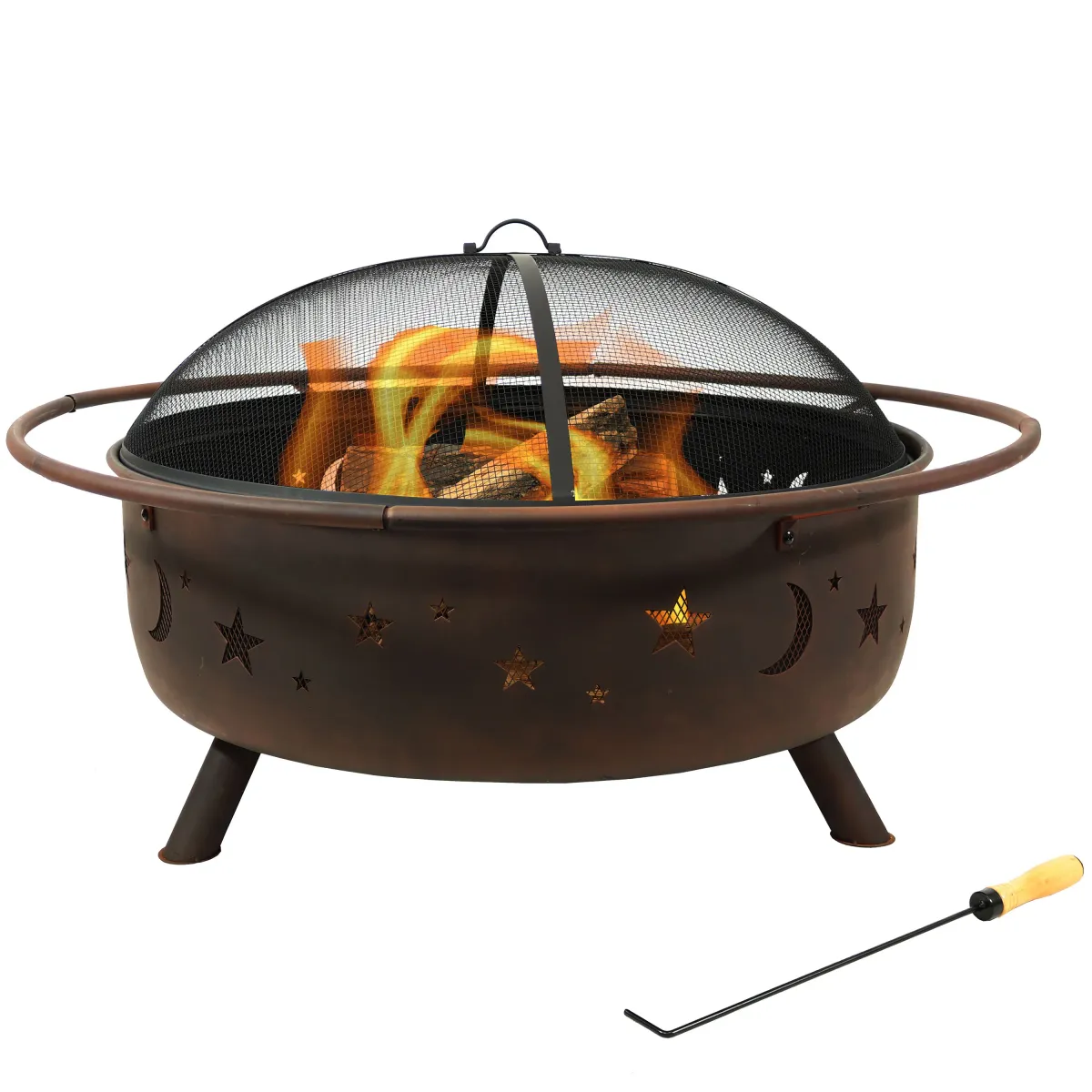 Sunnydaze 42 in Cosmic Steel Fire Pit with Spark Screen and Poker