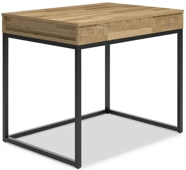 Gimi Home Office Desk, 30-39 Inch Brown Lift Top, Black and Brown - Benzara