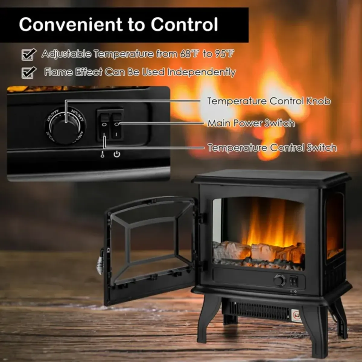 Hivvago Freestanding Fireplace Heater with Realistic Dancing Flame Effect-Black