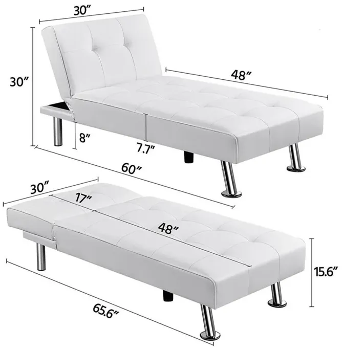 White Modern Faux Leather Chaise Lounge Recliner Sleeper Sofa