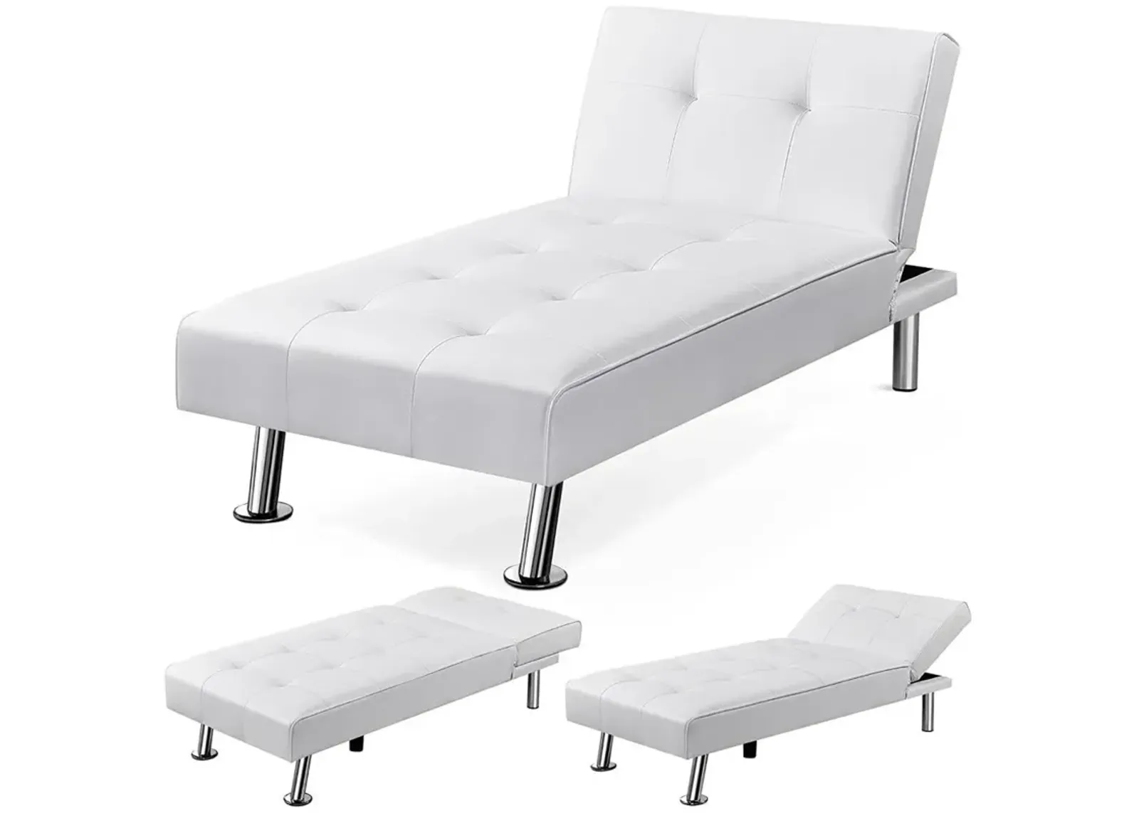 White Modern Faux Leather Chaise Lounge Recliner Sleeper Sofa