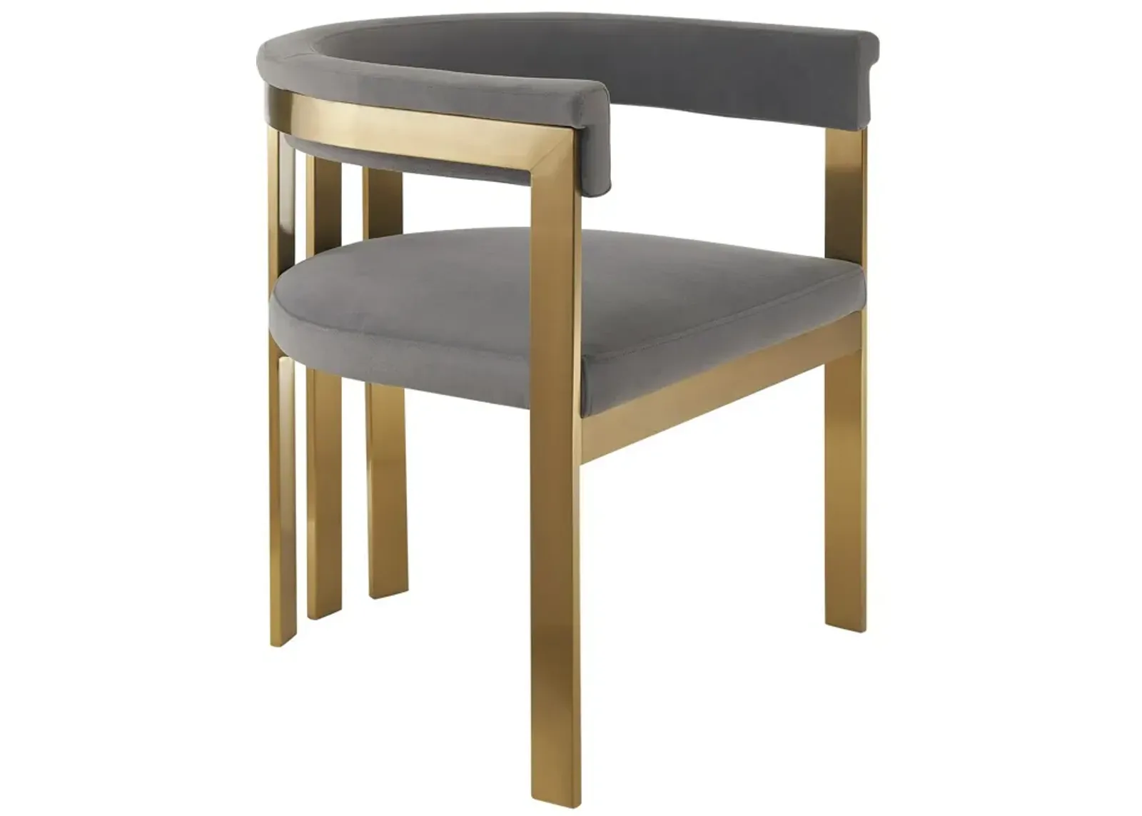 Cid Tayc 25 Inch Dining Chair, Contemporary Art Gray Velvet, Gold Steel - Benzara