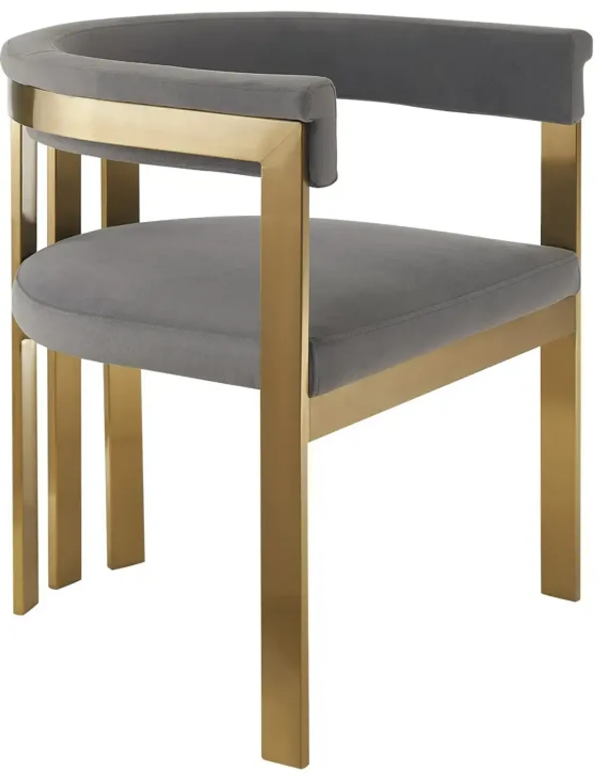 Cid Tayc 25 Inch Dining Chair, Contemporary Art Gray Velvet, Gold Steel - Benzara