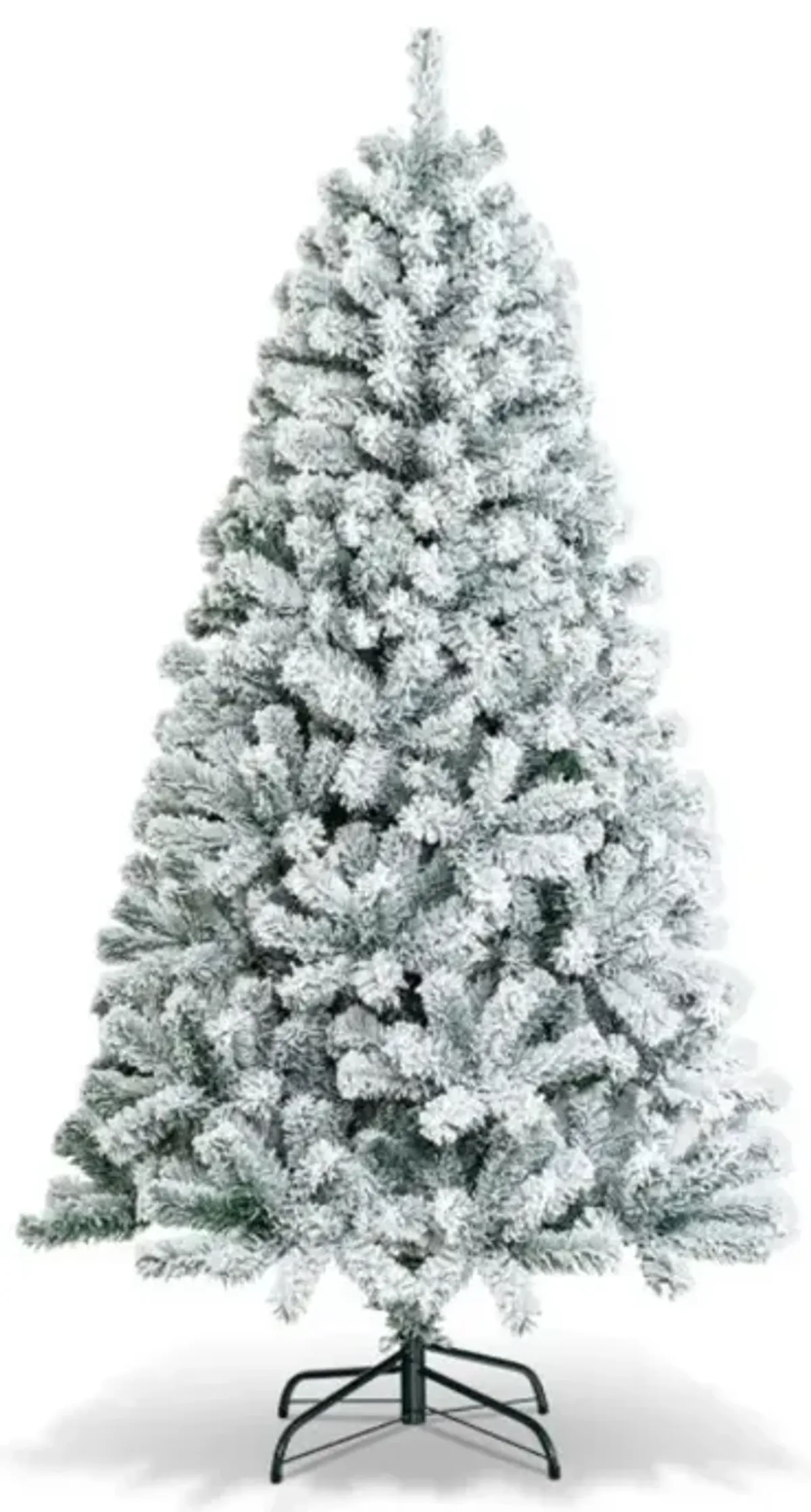 Hivvago 6/7.5/9 Feet Artificial Snow Flocked Hinged Christmas Tree with Metal Stand