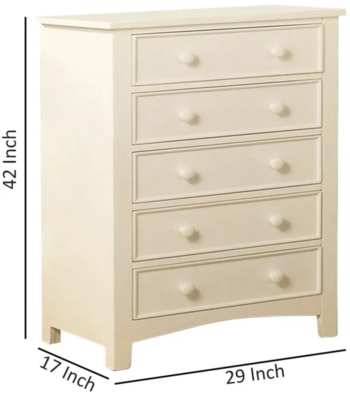 Sophisticated 5 Drawers Wooden Chest, White-Benzara