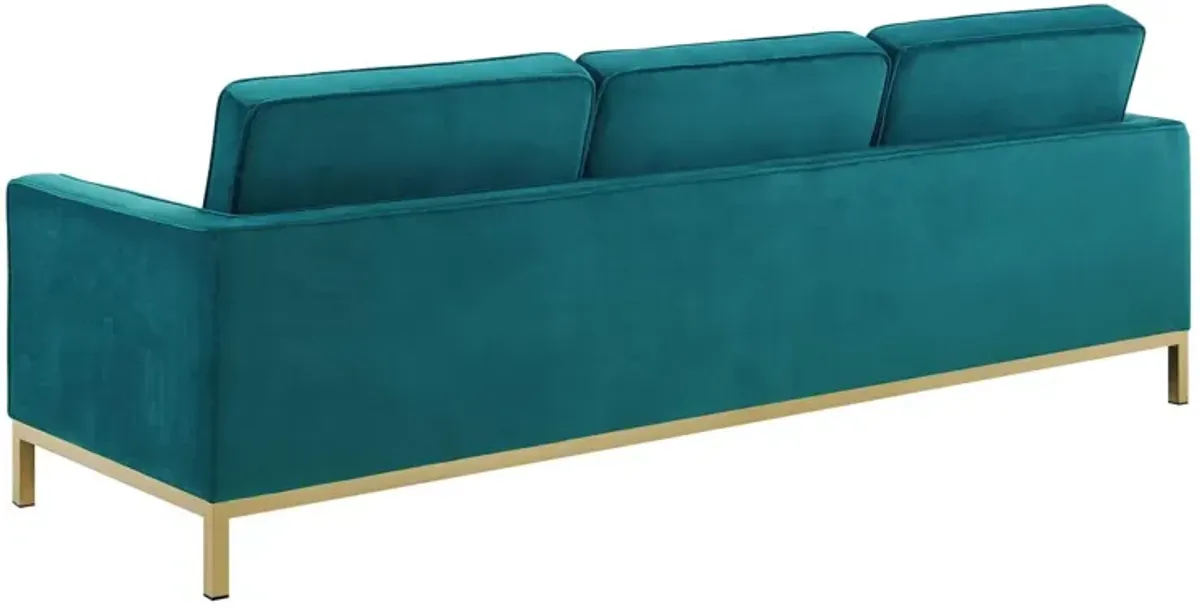 Modway Loft Tufted Button Performance Velvet Upholstered Sofa in Gold Teal