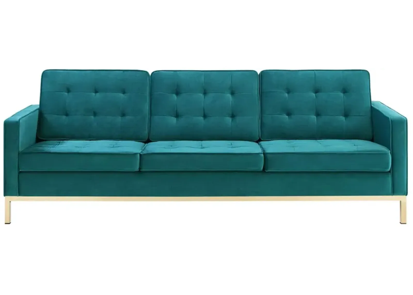 Modway Loft Tufted Button Performance Velvet Upholstered Sofa in Gold Teal