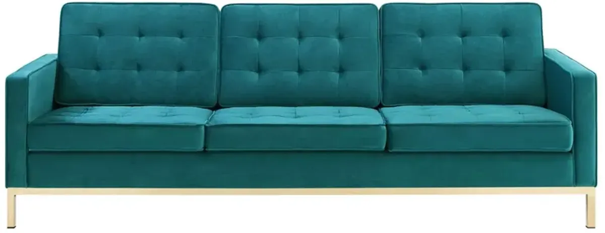 Modway Loft Tufted Button Performance Velvet Upholstered Sofa in Gold Teal