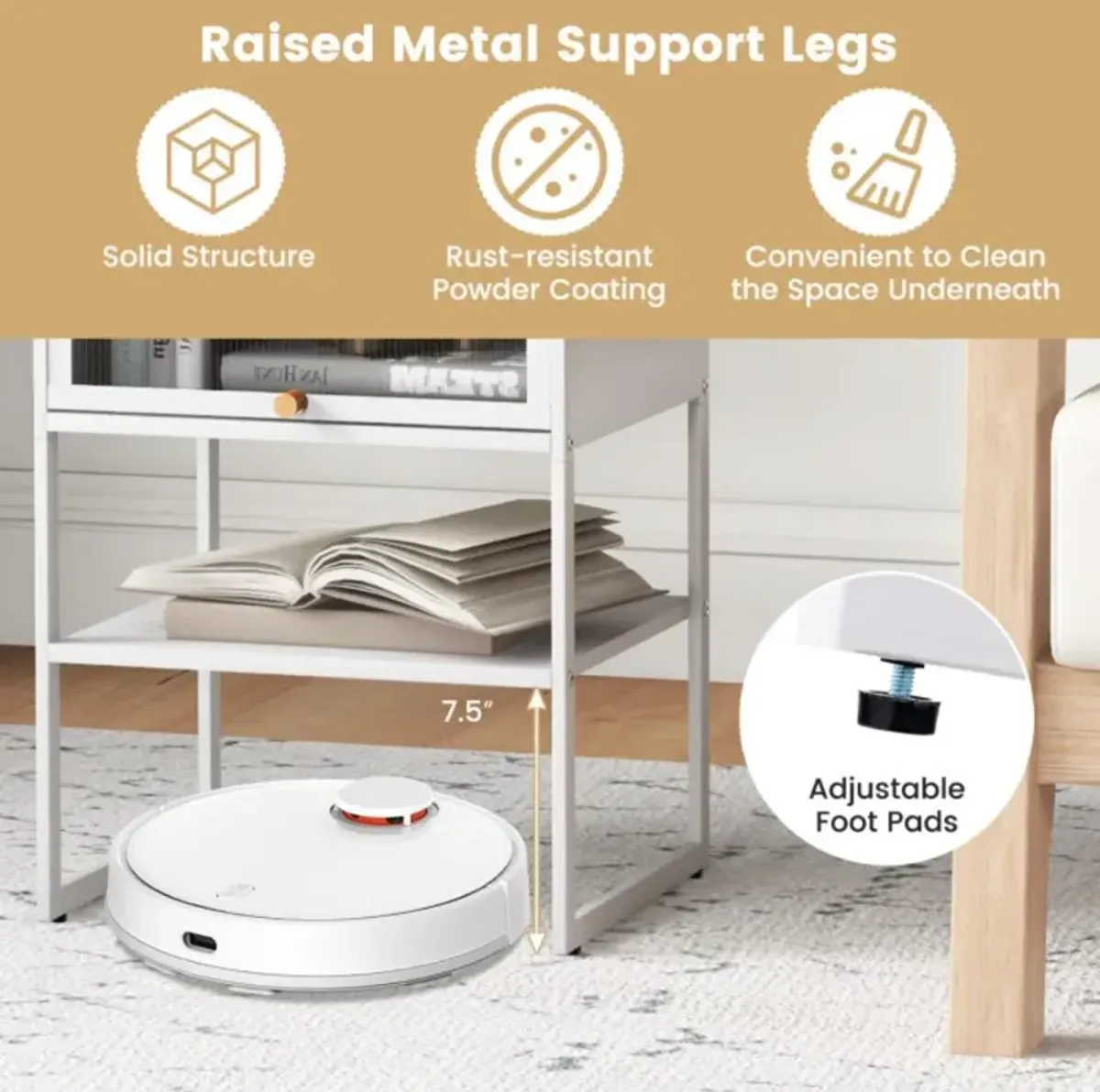 Hivvago Nightstand with Flip up Door Storage Shelf-White