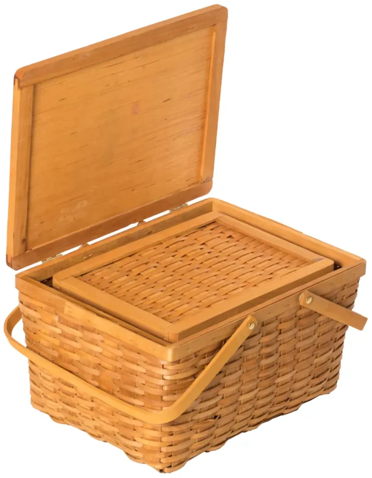 Woodchip Picnic Storage Basket with Cover and Movable Handles, Set of 2