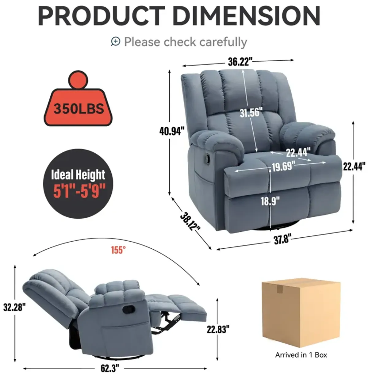 Merax Manual Recliner Chair Swivel  Rocking Chair