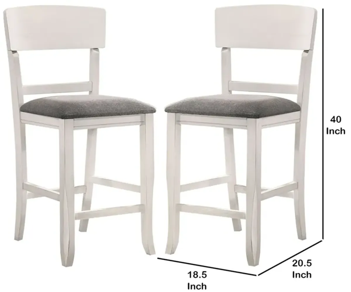 Wooden Counter Height Chair with Curved Back, Set of 2, White and Gray - Benzara