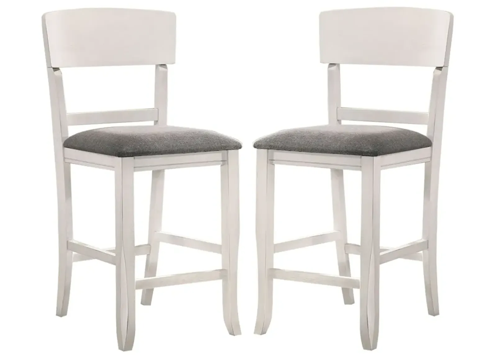 Wooden Counter Height Chair with Curved Back, Set of 2, White and Gray - Benzara