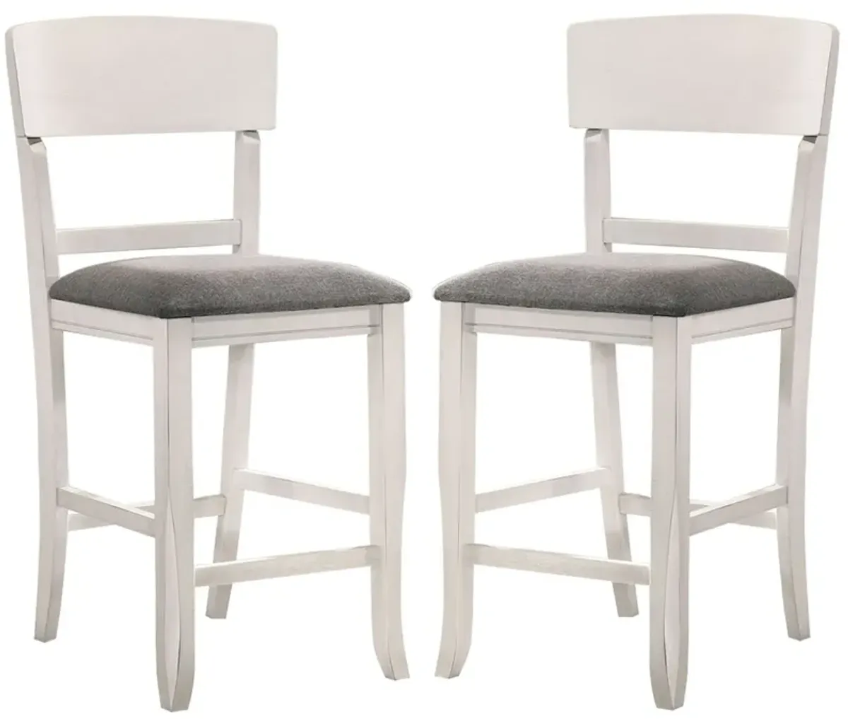 Wooden Counter Height Chair with Curved Back, Set of 2, White and Gray - Benzara