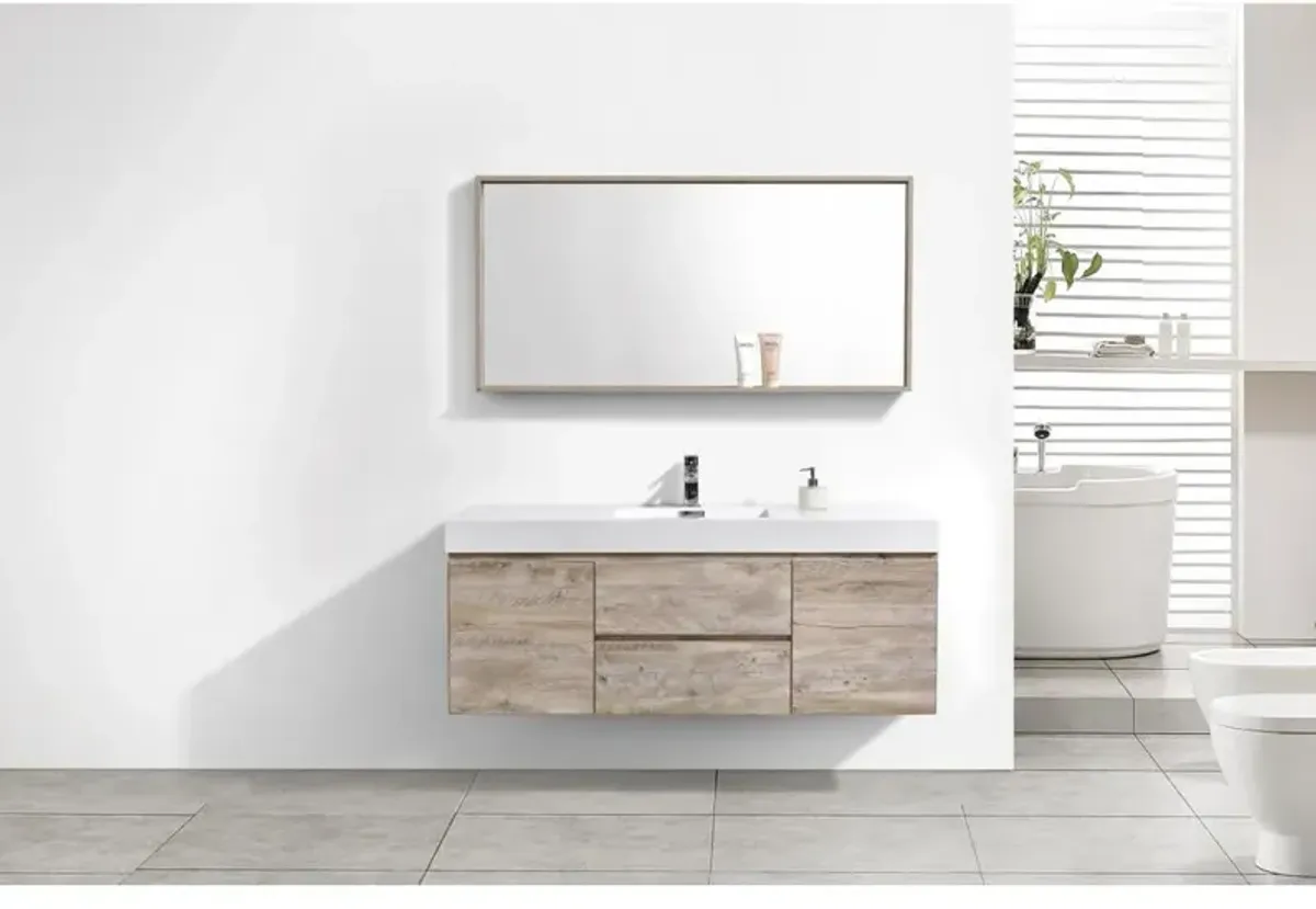 Kubebath Bliss 60 Single Sink Nature Wood Wall Mount Modern Bathroom Vanity