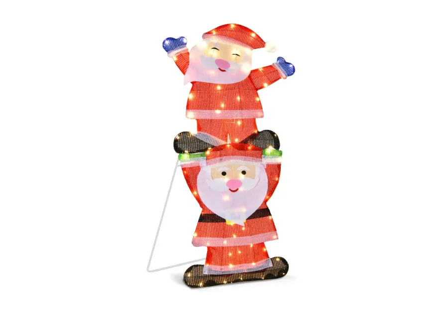 LED Double Santa Yard Christmas Decoration with String Lights and Stakes