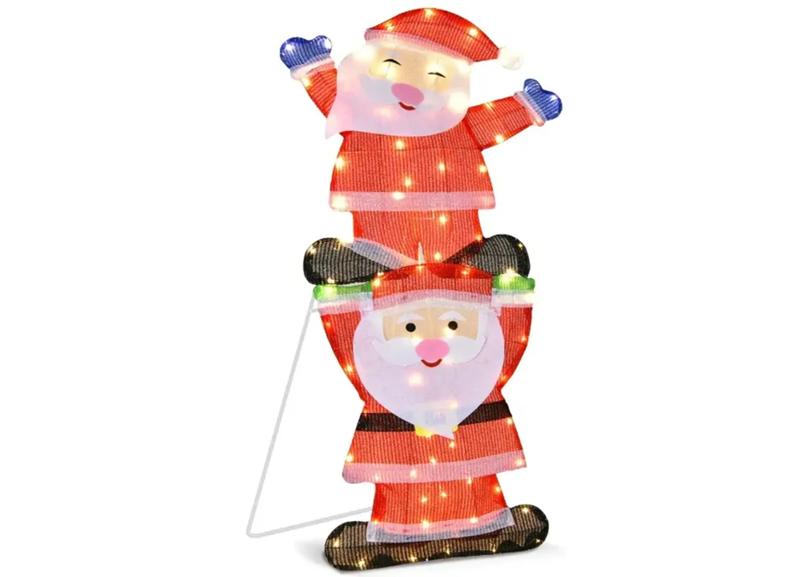 LED Double Santa Yard Christmas Decoration with String Lights and Stakes