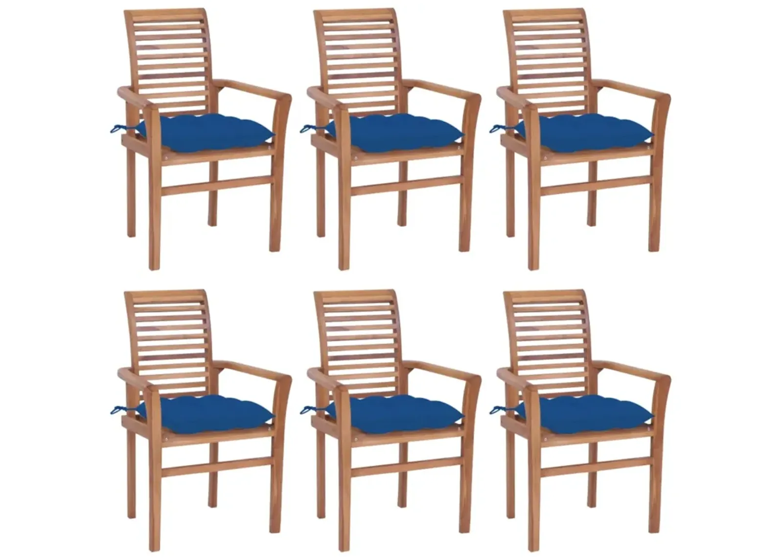 vidaXL Dining Chairs 6 pcs with Blue Cushions Solid Teak Wood