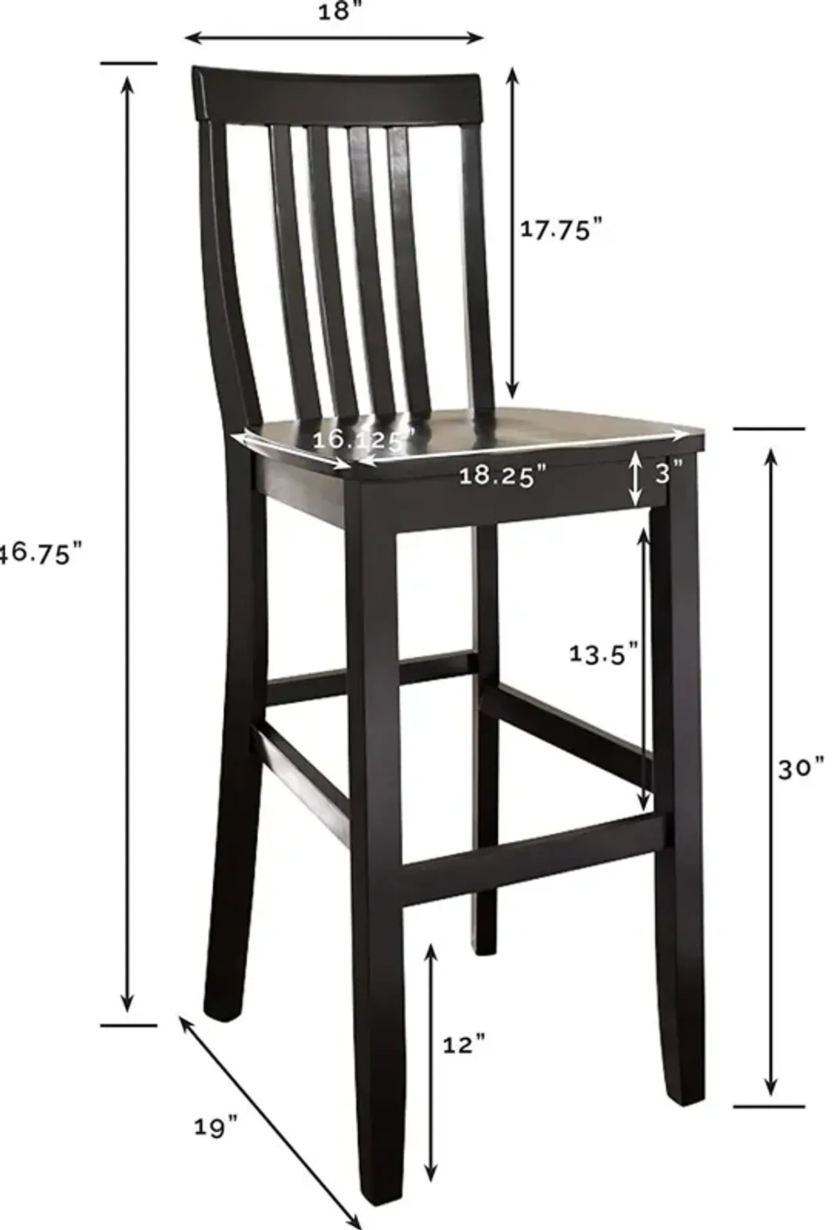 Hivvago Set of 2 - Solid Hardwood 30-inch Bar Stool in Black Wood Finish