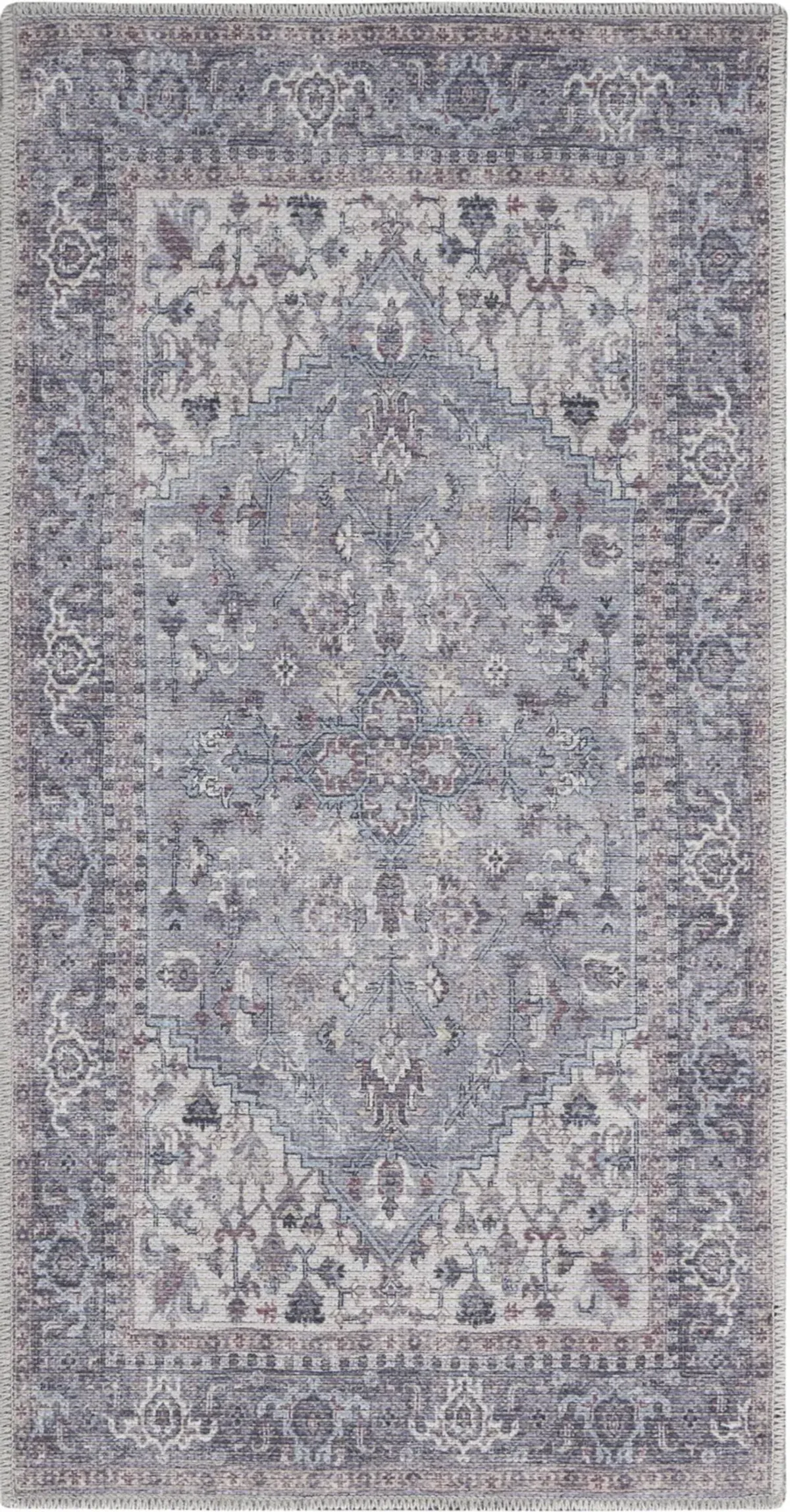 2 X 4 grey Oriental Power Loom Distressed Washable Area Rug