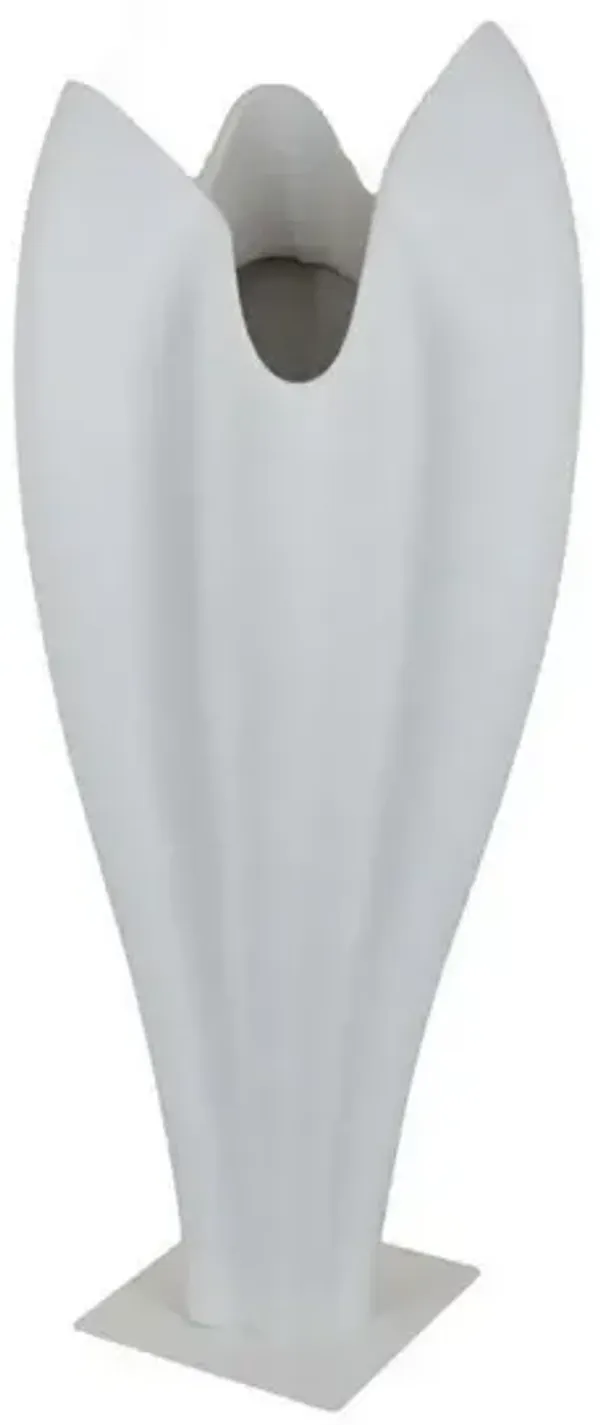 24 Inch Accent Vase, Tulip Design, Square Base, Modern White Resin Finish - Benzara