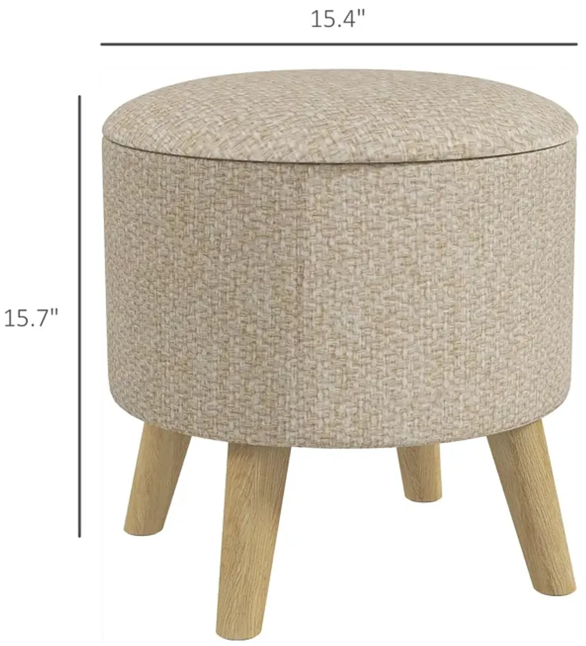 Linen Round Storage Ottoman: Wood Legs, Hidden Space