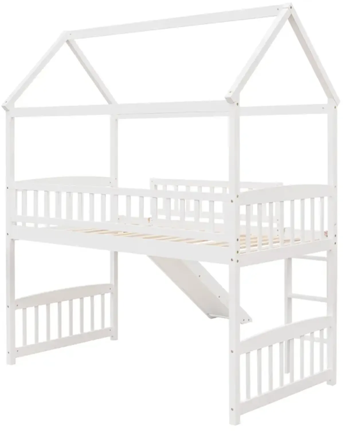 Whisen Modern Design Twin Size Loft Bed House Bed with Slide - White