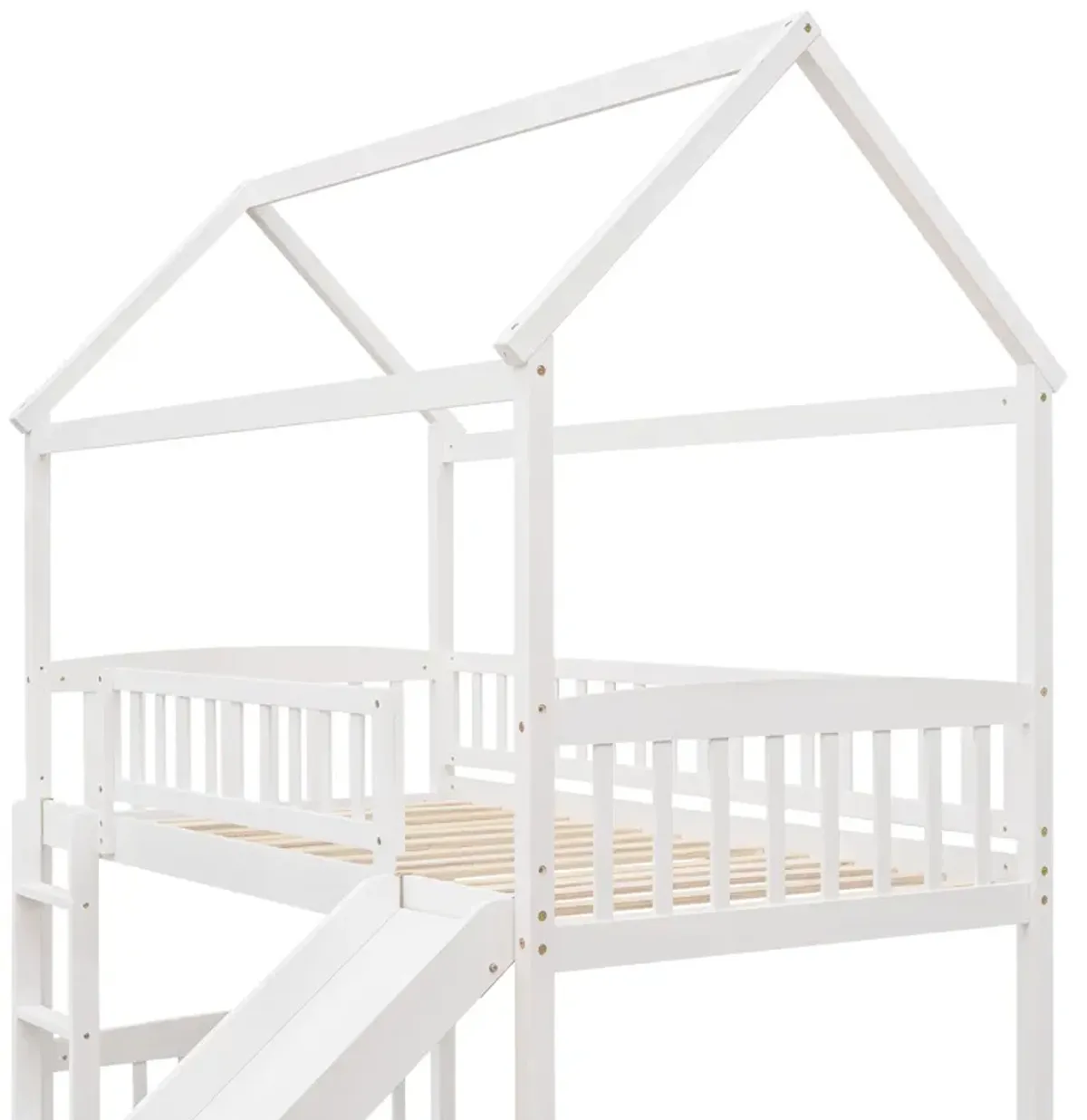Whisen Modern Design Twin Size Loft Bed House Bed with Slide - White