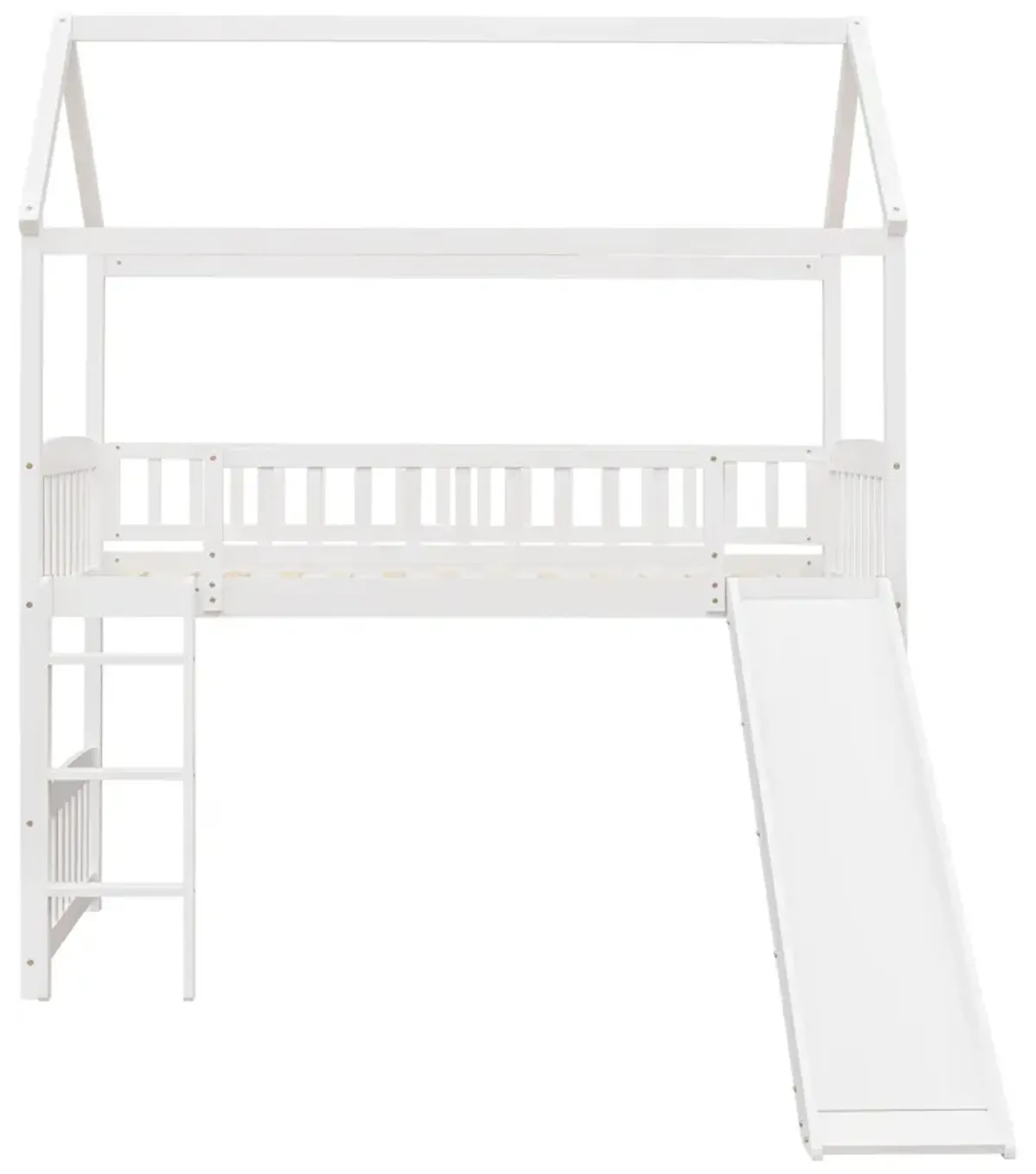 Whisen Modern Design Twin Size Loft Bed House Bed with Slide - White