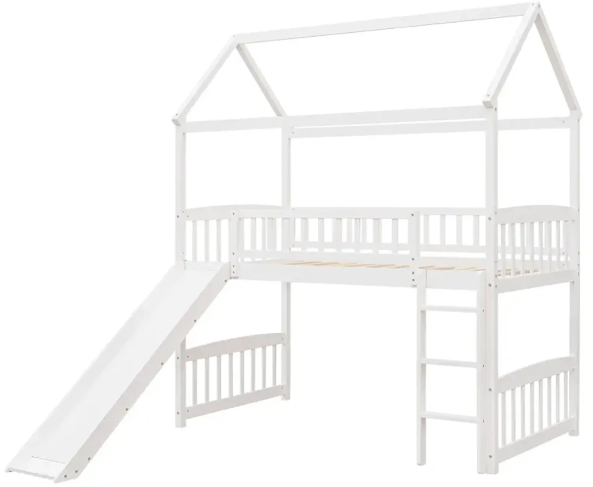 Whisen Modern Design Twin Size Loft Bed House Bed with Slide - White