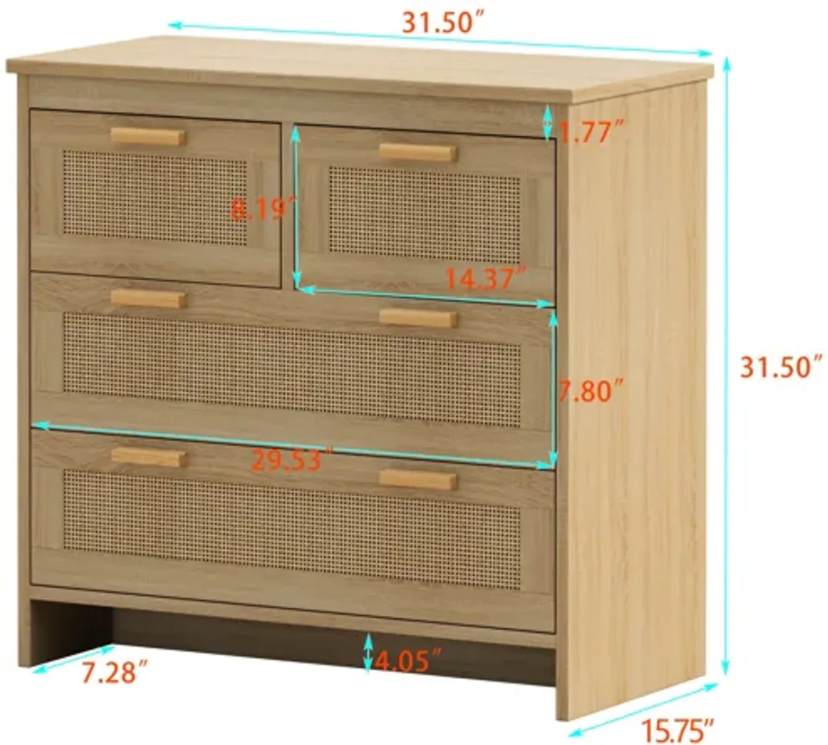 Gewnee 4 Drawers Rattan Cabinet,for Bedroom,Living Room,Dining Room,Hallways