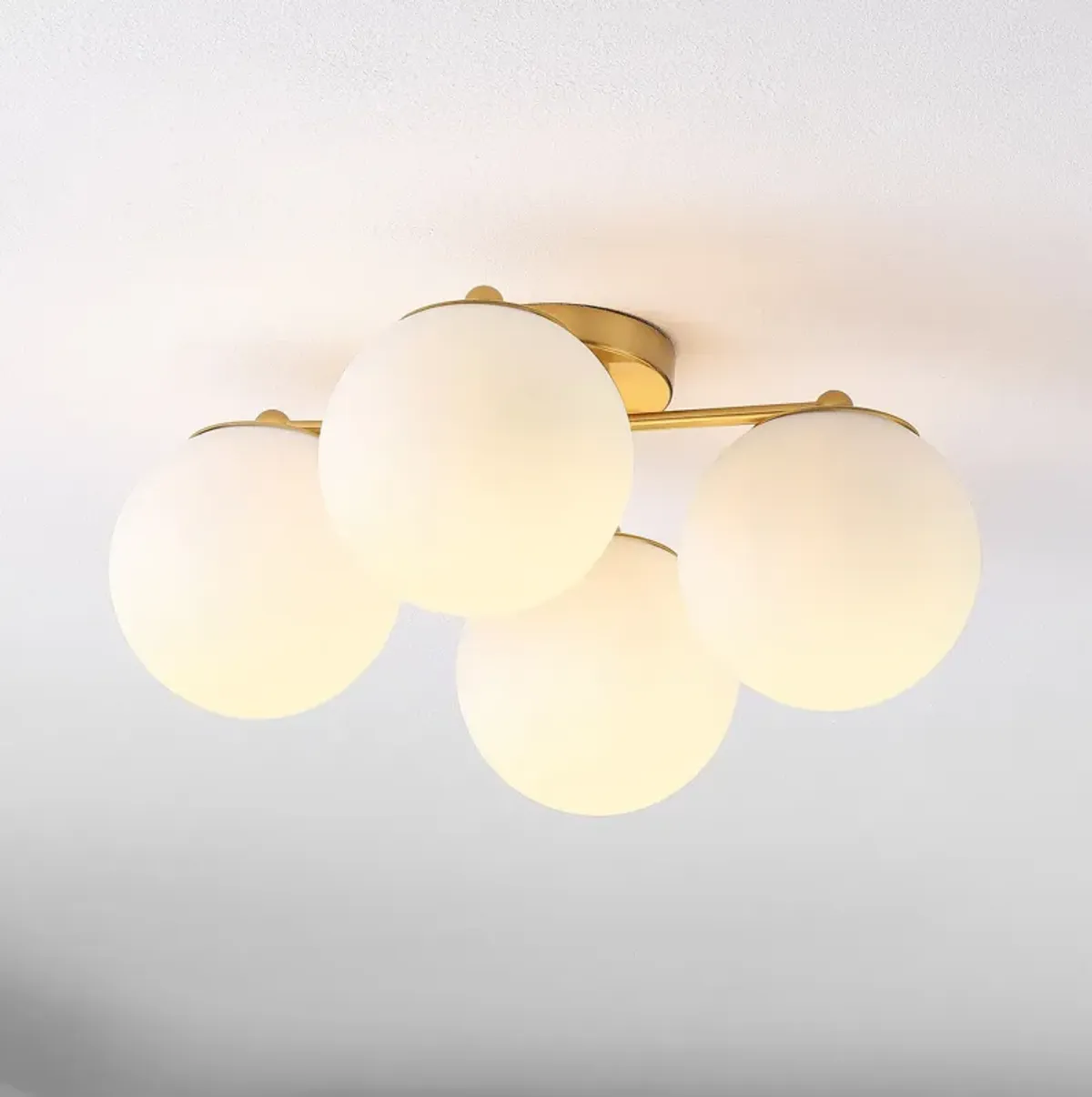 Orly 4-Light Bohemian Farmhouse Iron/Frosted Glass LED Semi Flush Mount