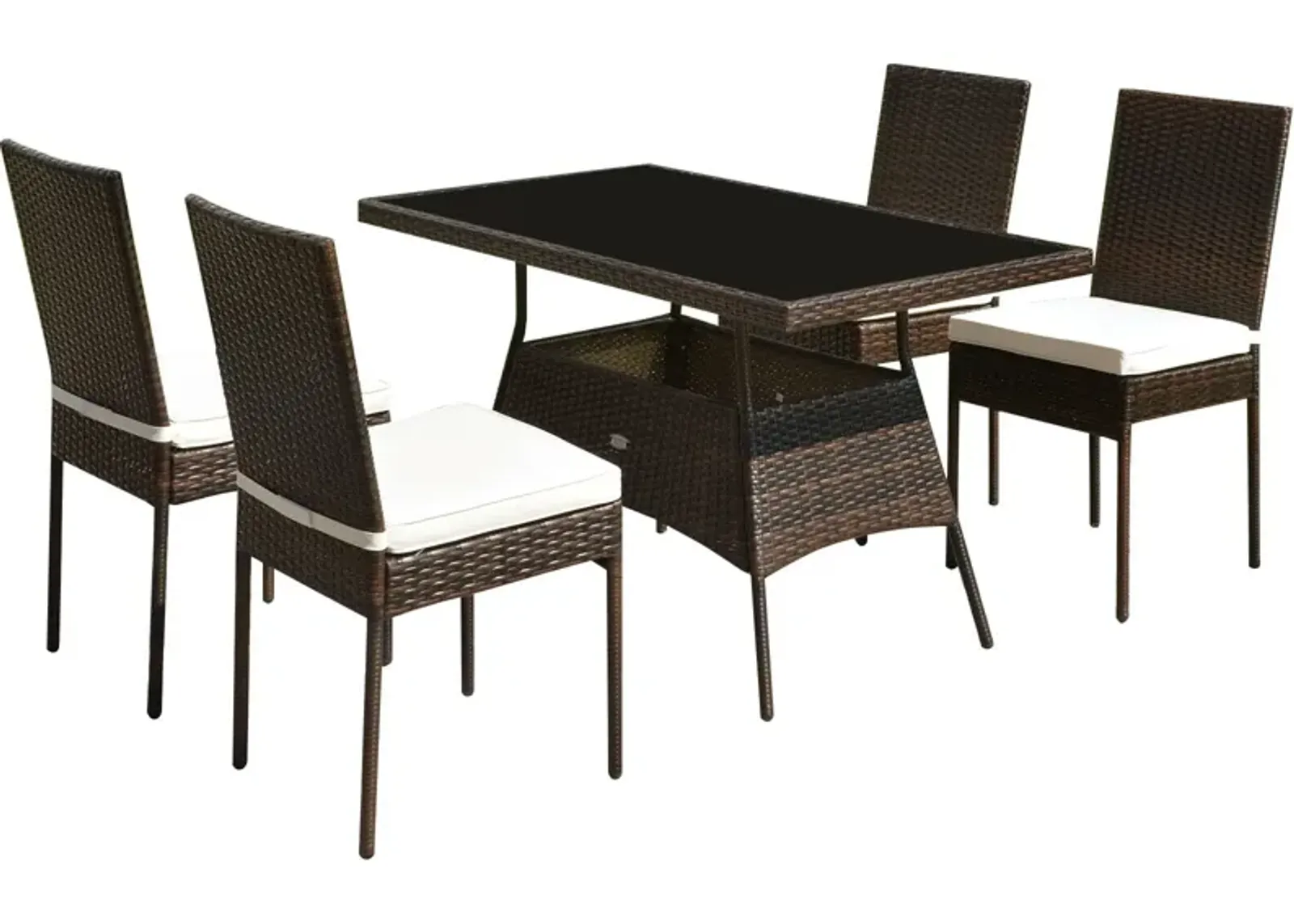 5 Pieces Rattan Dining Set Glass Table High Back Chair