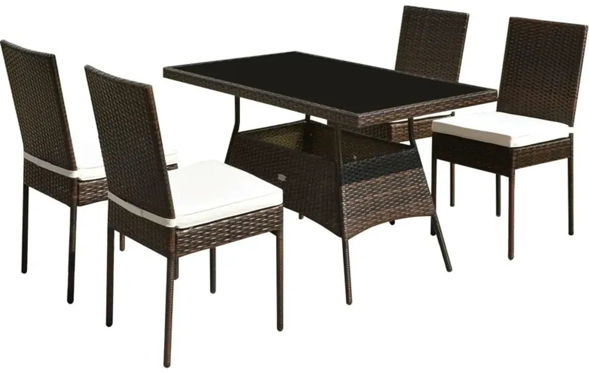 5 Pieces Rattan Dining Set Glass Table High Back Chair