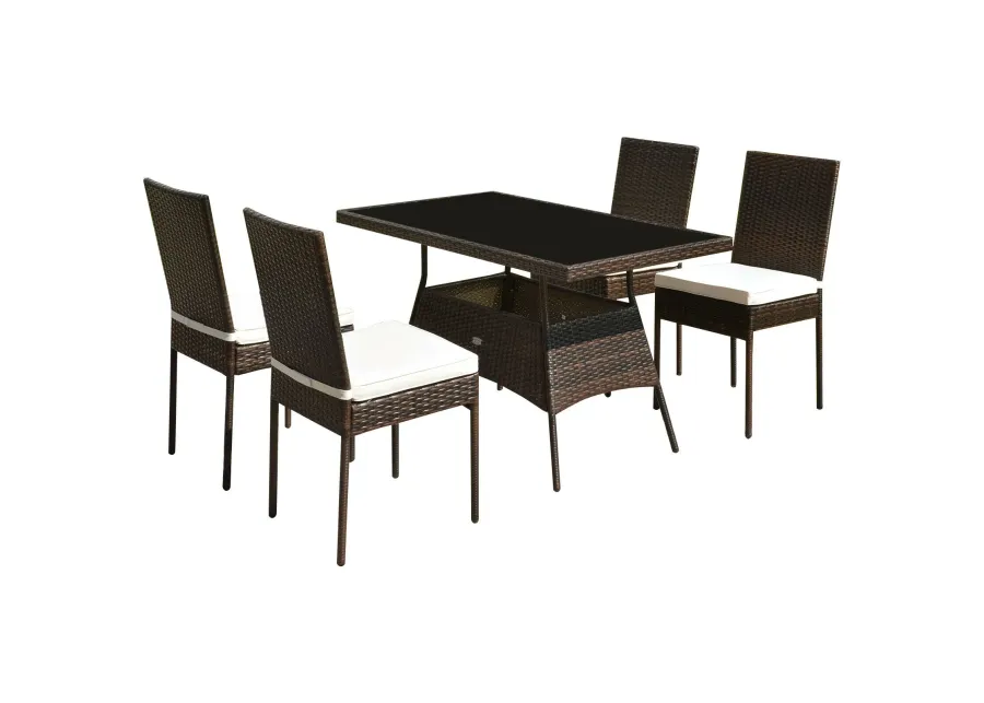 5 Pieces Rattan Dining Set Glass Table High Back Chair