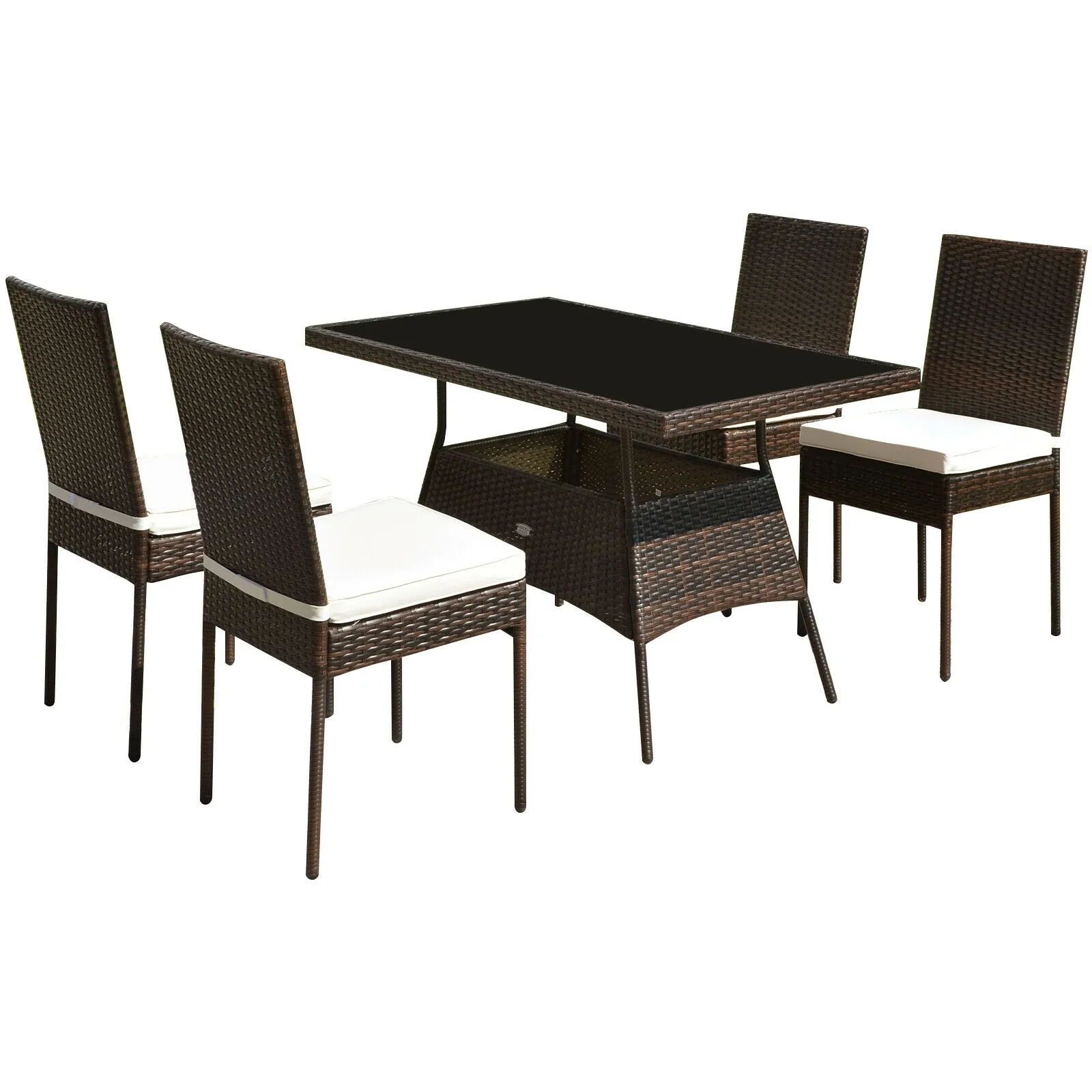 5 Pieces Rattan Dining Set Glass Table High Back Chair