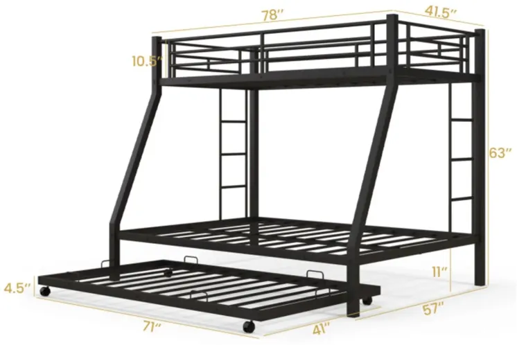 Full over Full Bunk Bed Platform Wood Bed with Ladder